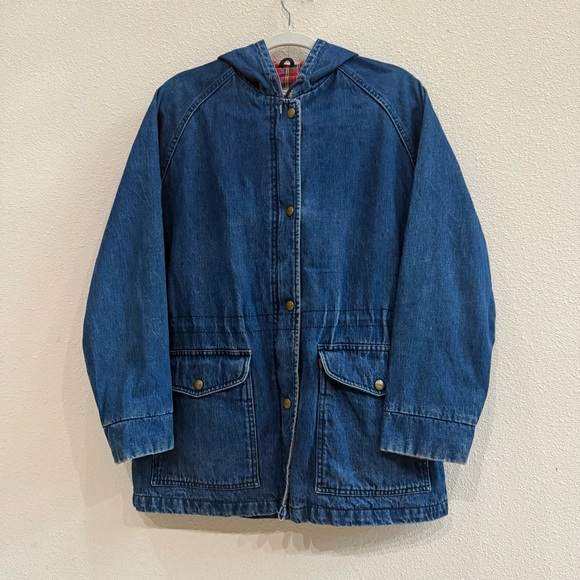 L.L. Bean Jackets & Blazers - 1990s Vintage LL Bean Denim Chore Coat Womens Plaid Lined Barn Jacket